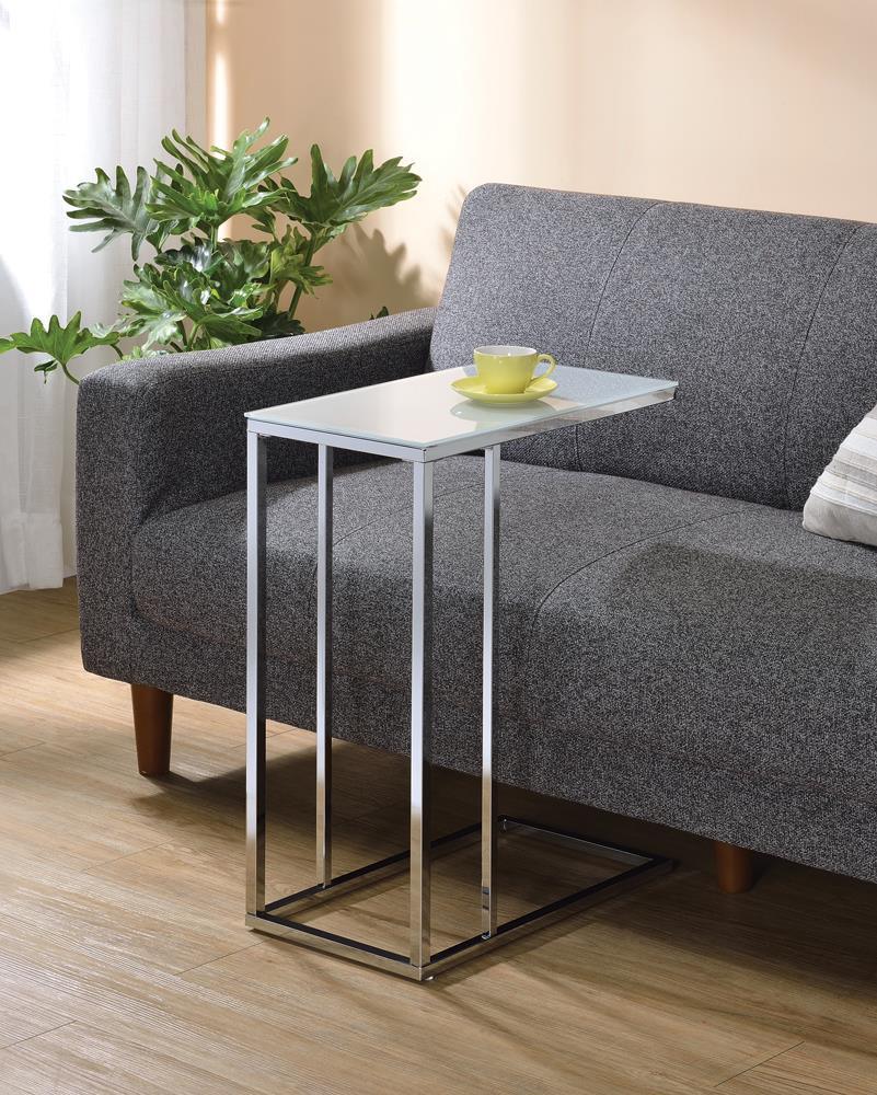Stella Chrome/White Glass Top Accent Table by Coaster at Eve Furniture