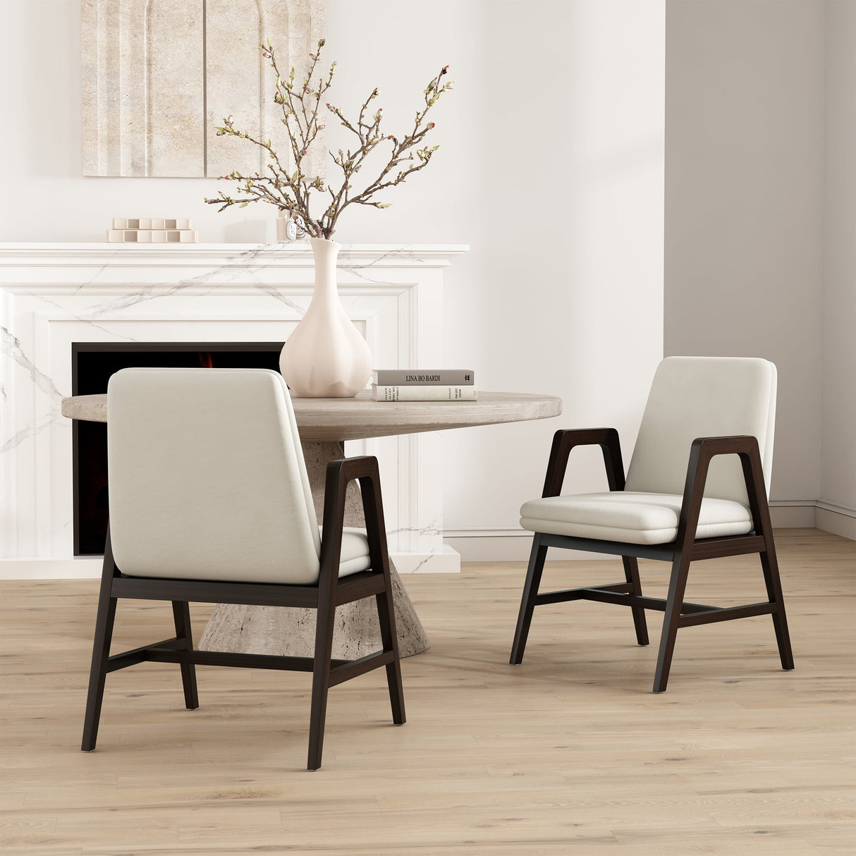Stella Dining Armchair in Cream (set of 2) by Manhattan Comfort at Eve Furniture