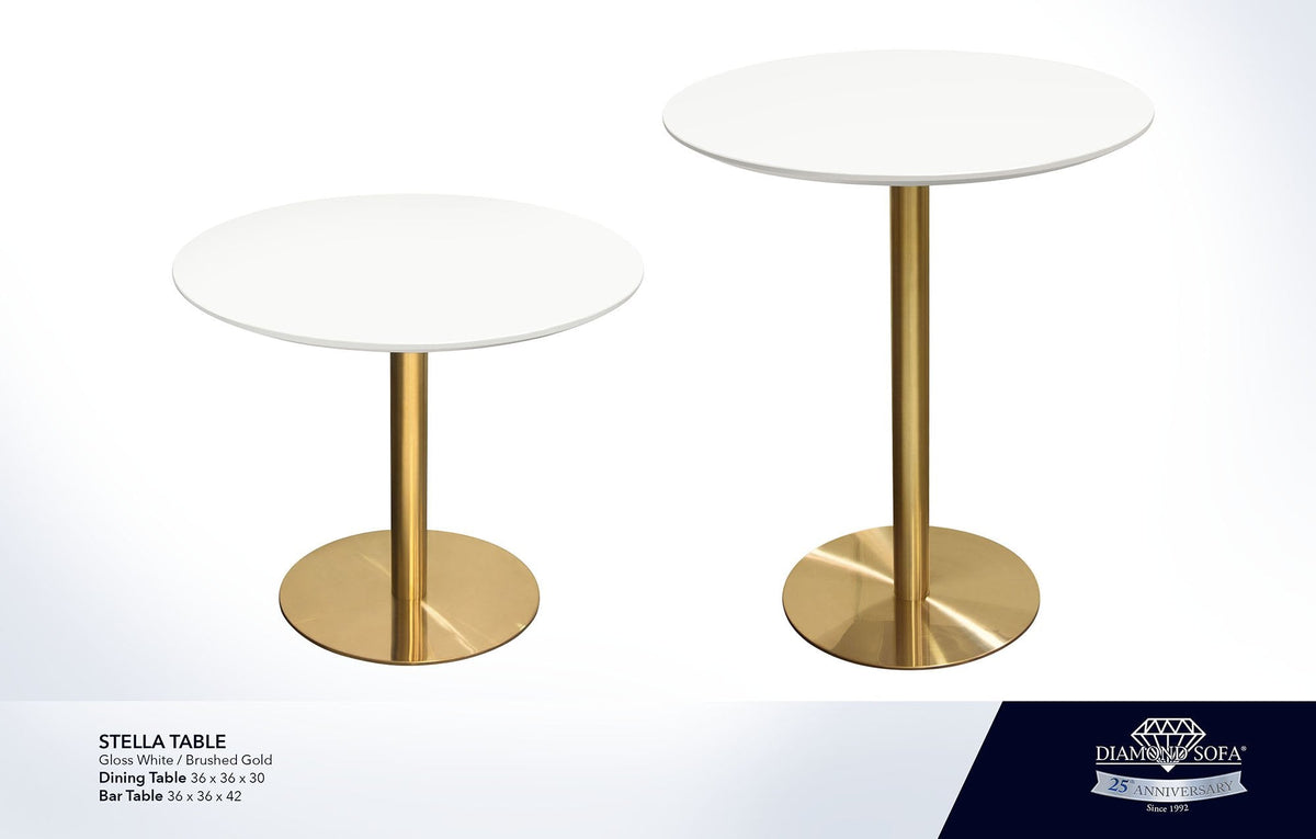 Stella Gloss White/Brushed Gold Bar Table by Diamond Sofa at Eve Furniture