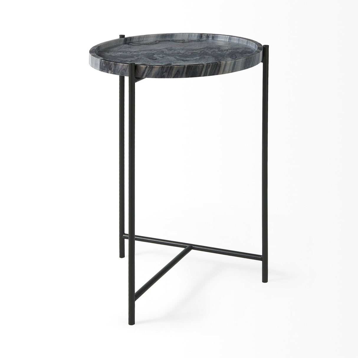 Stella Gray Round Marble Top W/Black Base Accent Table by Mercana at Eve Furniture