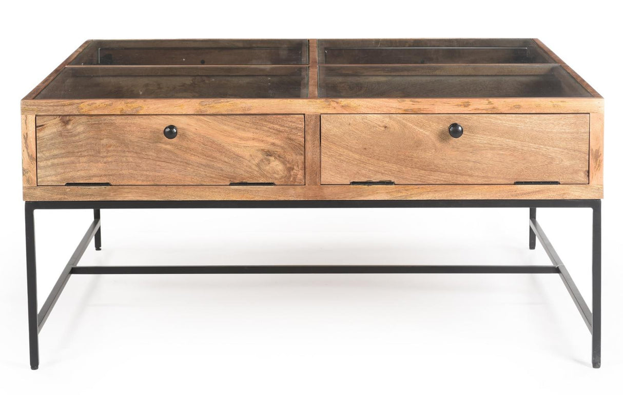 Stephie 4-drawer Square Clear Glass Top Coffee Table Honey Brown by Coaster at Eve Furniture