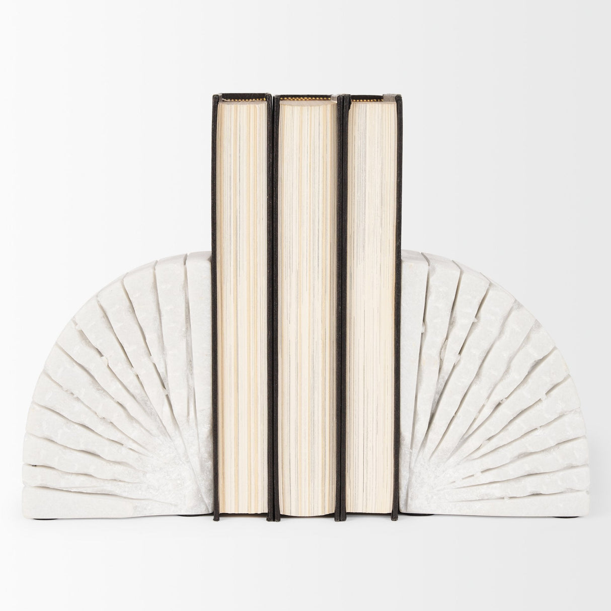 Stept White Marble Bookends w/rough carving (set of 2) by Mercana at Eve Furniture