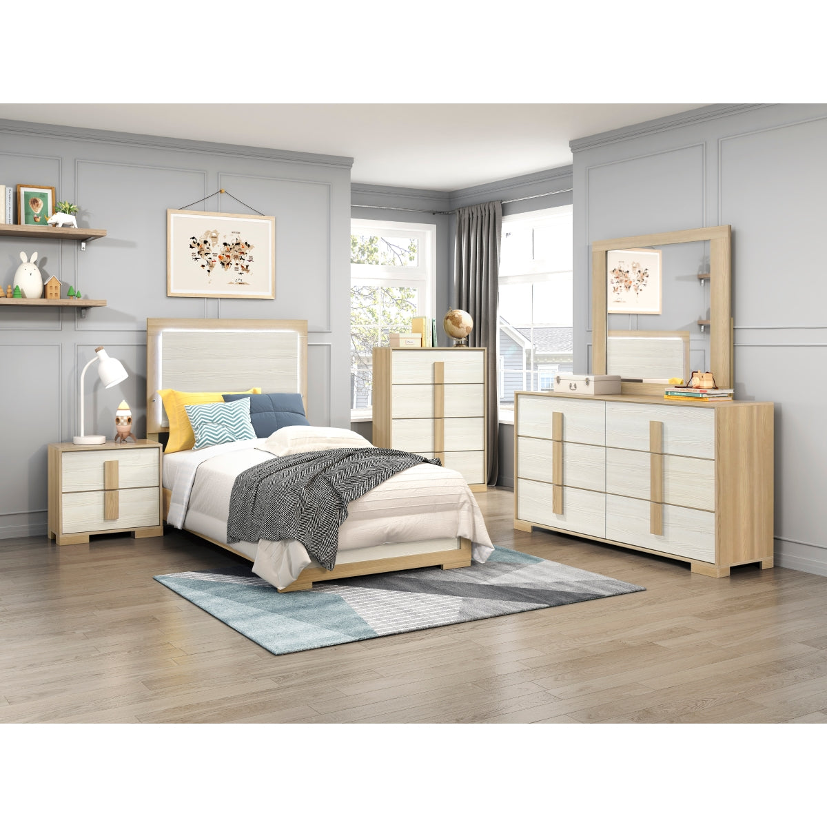 Sterling Natural/White LED Twin Bed by Homelegance at Eve Furniture