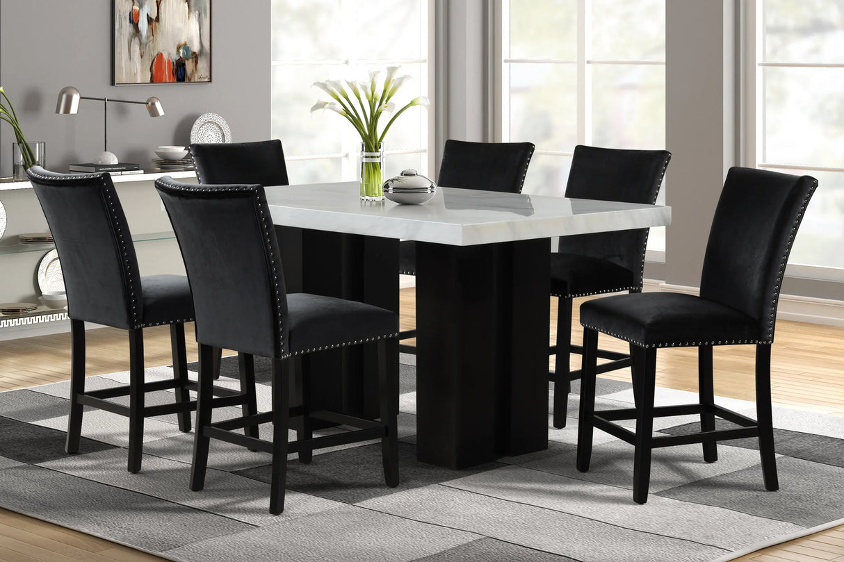 Stockholm Black 7-Piece Faux Marble Counter Height Set by Happy Homes at Eve Furniture
