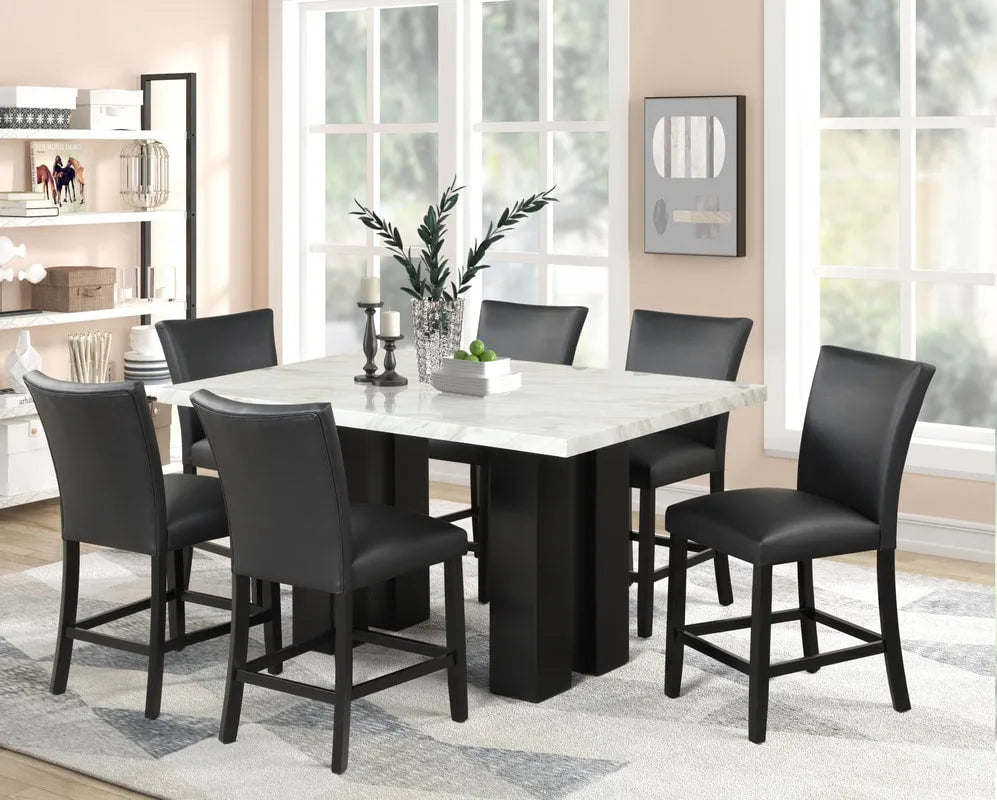 Stockholm PU Black 7-Piece Faux Marble Counter Height Set by Happy Homes at Eve Furniture