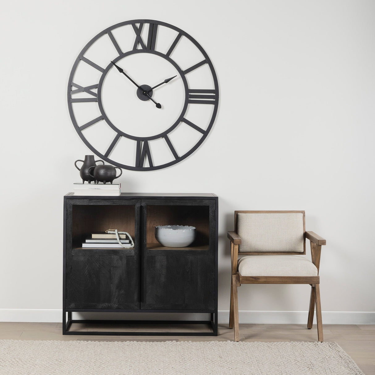 Stoke Round Black Iron Wall Clock by Mercana at Eve Furniture