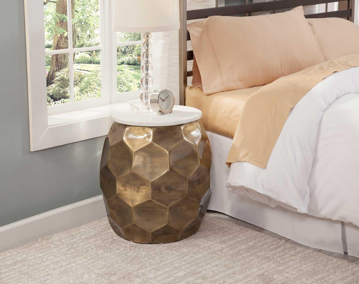 Stomp Round End Table w/0.5″ Marble Top by Steve Silver at Eve Furniture