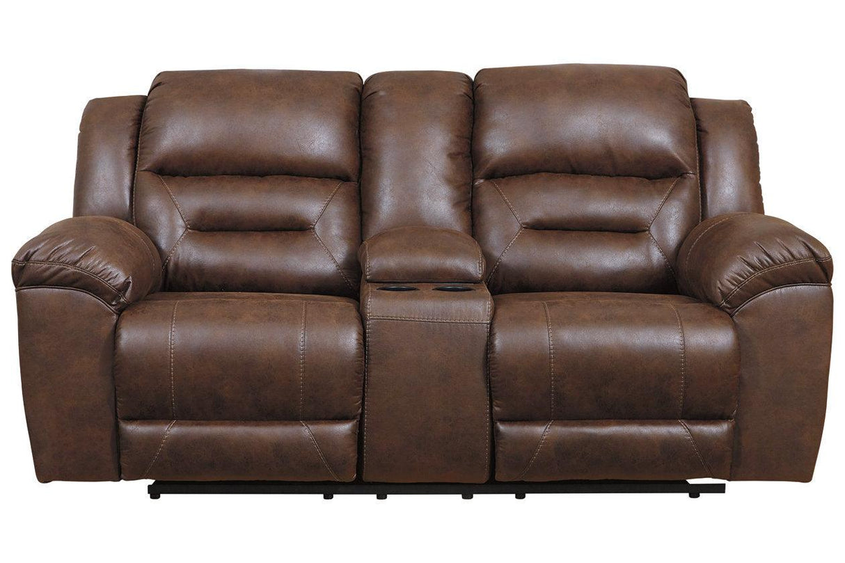 Stoneland Chocolate Power Reclining Loveseat with Console by Ashley at Eve Furniture