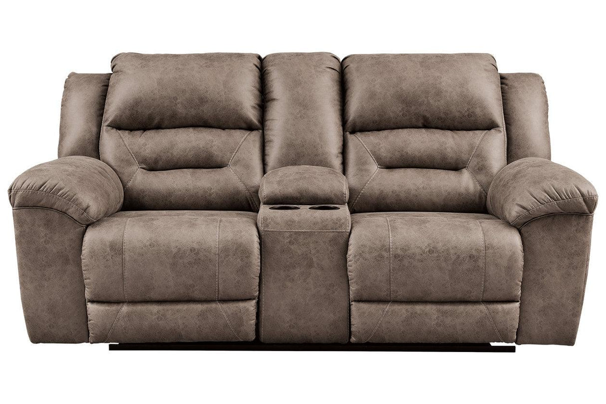 Stoneland Fossil Manual Reclining Loveseat with Console by Ashley at Eve Furniture