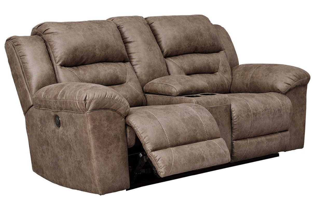 Stoneland Fossil Power Reclining Loveseat with Console by Ashley at Eve Furniture