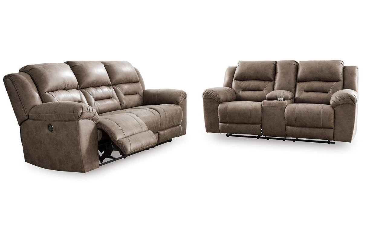 Stoneland Fossil Power Reclining Sofa and Loveseat by Ashley at Eve Furniture
