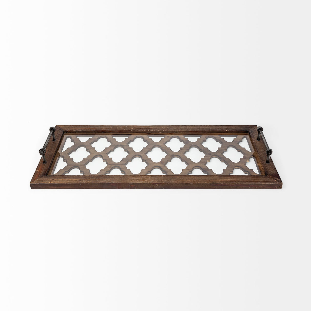 Stotonic 35L x 16W Brown Wood W Glass Top Rectangular Serving Tray by Mercana at Eve Furniture