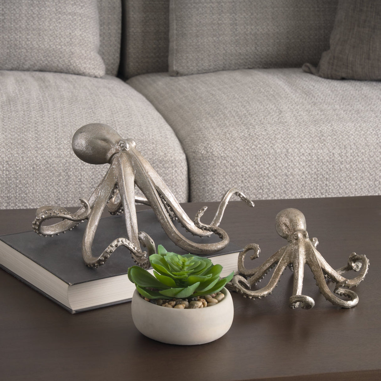 Strafford Medium 13L x 7W Silver Resin Octopus by Mercana at Eve Furniture