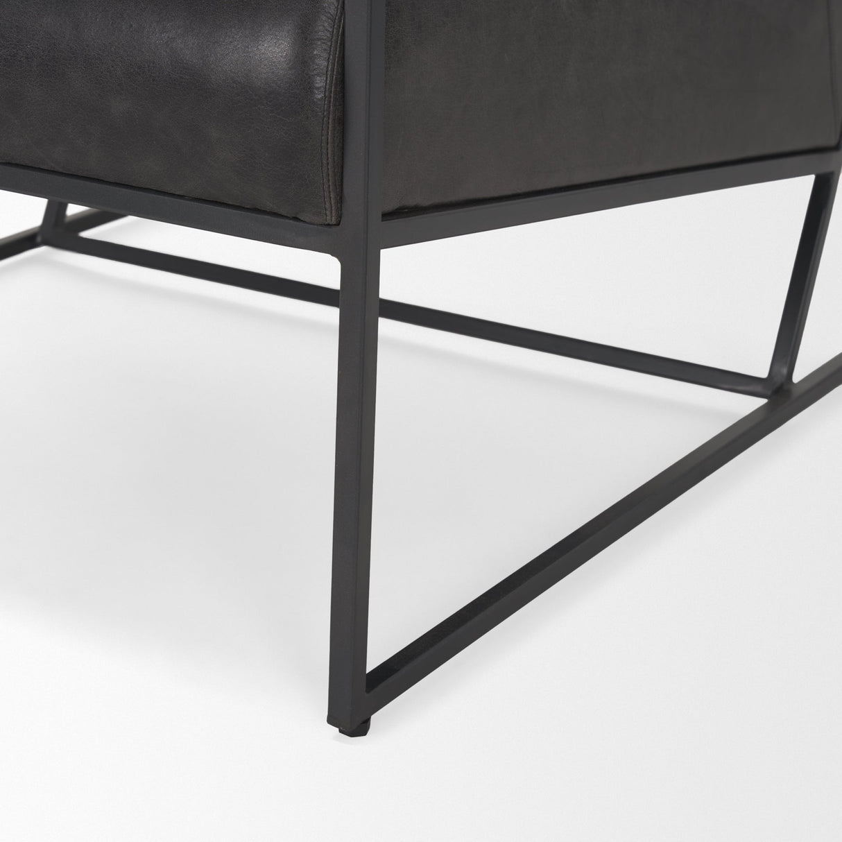 Stratton Gunmetal w/ Genuine Aged Black Leather Upholstered Accent Chair by Mercana at Eve Furniture