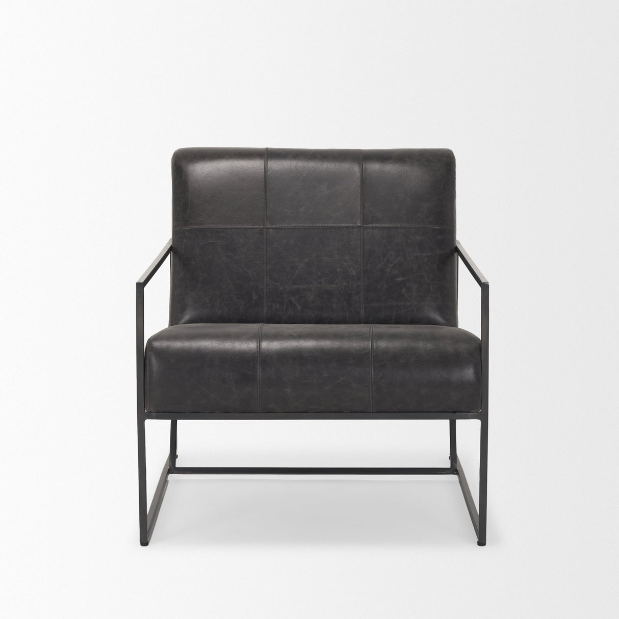 Stratton Gunmetal w/ Genuine Aged Black Leather Upholstered Accent Chair by Mercana at Eve Furniture