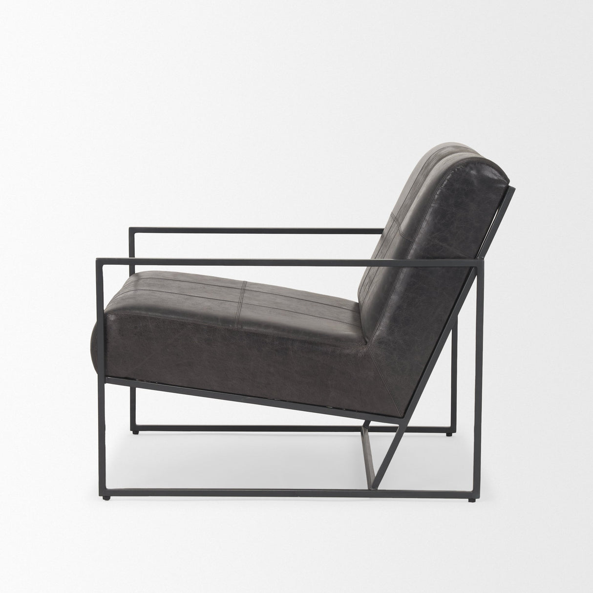 Stratton Gunmetal w/ Genuine Aged Black Leather Upholstered Accent Chair by Mercana at Eve Furniture