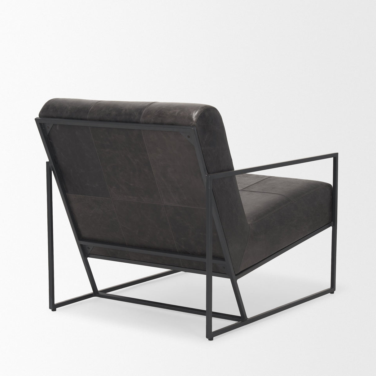 Stratton Gunmetal w/ Genuine Aged Black Leather Upholstered Accent Chair by Mercana at Eve Furniture