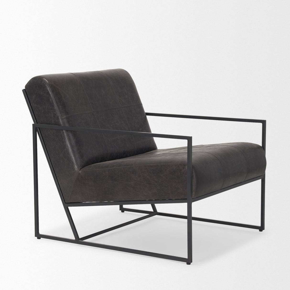 Stratton Gunmetal w/ Genuine Aged Black Leather Upholstered Accent Chair by Mercana at Eve Furniture