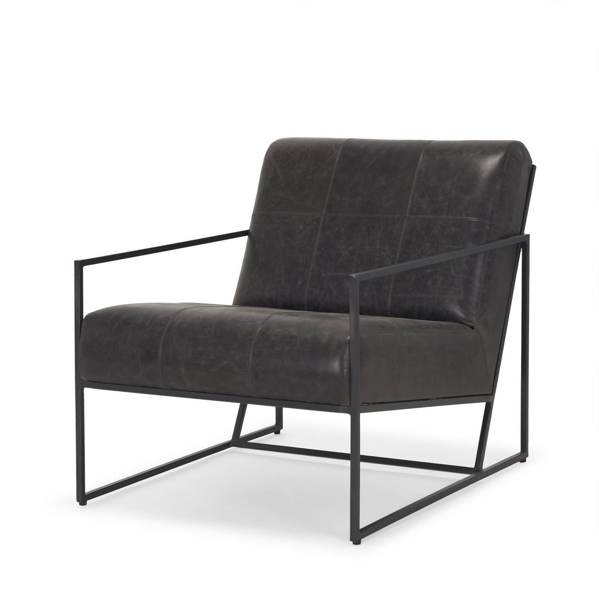 Stratton Gunmetal w/ Genuine Aged Black Leather Upholstered Accent Chair by Mercana at Eve Furniture