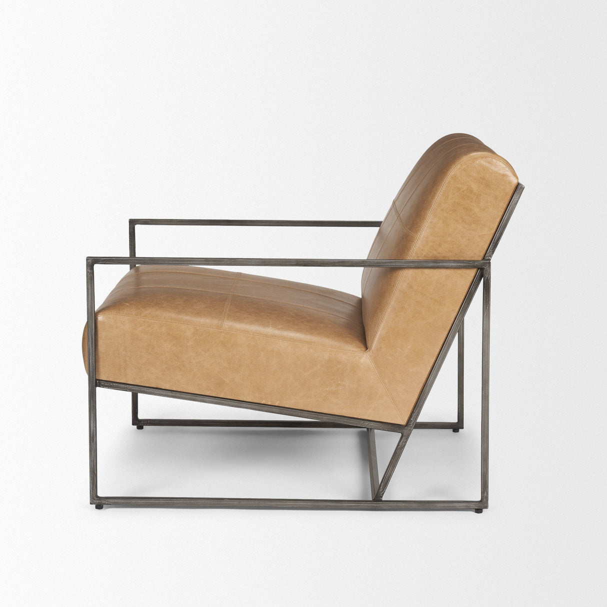 Stratton Gunmetal w/ Genuine Brown Leather Upholstered Accent Chair by Mercana at Eve Furniture
