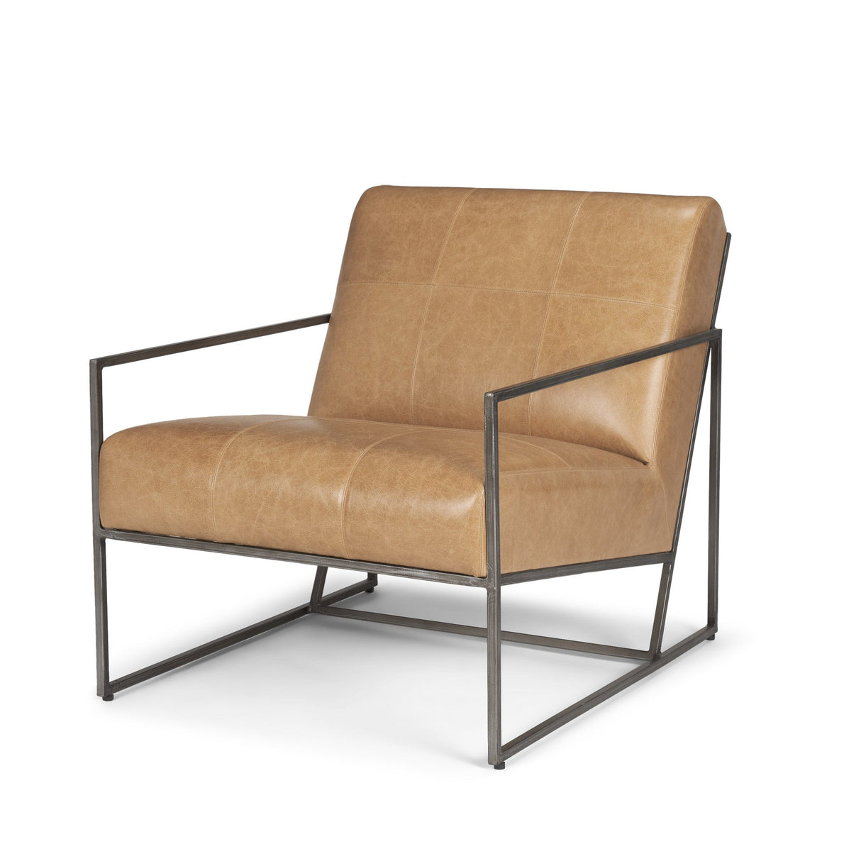 Stratton Gunmetal w/ Genuine Brown Leather Upholstered Accent Chair by Mercana at Eve Furniture