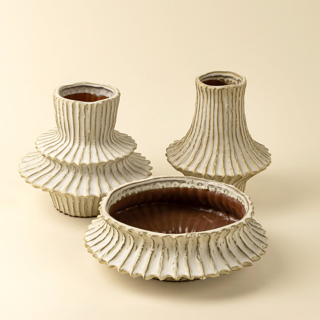 Stria Stoneware Low Vase, Set of 2 by Mercana at Eve Furniture