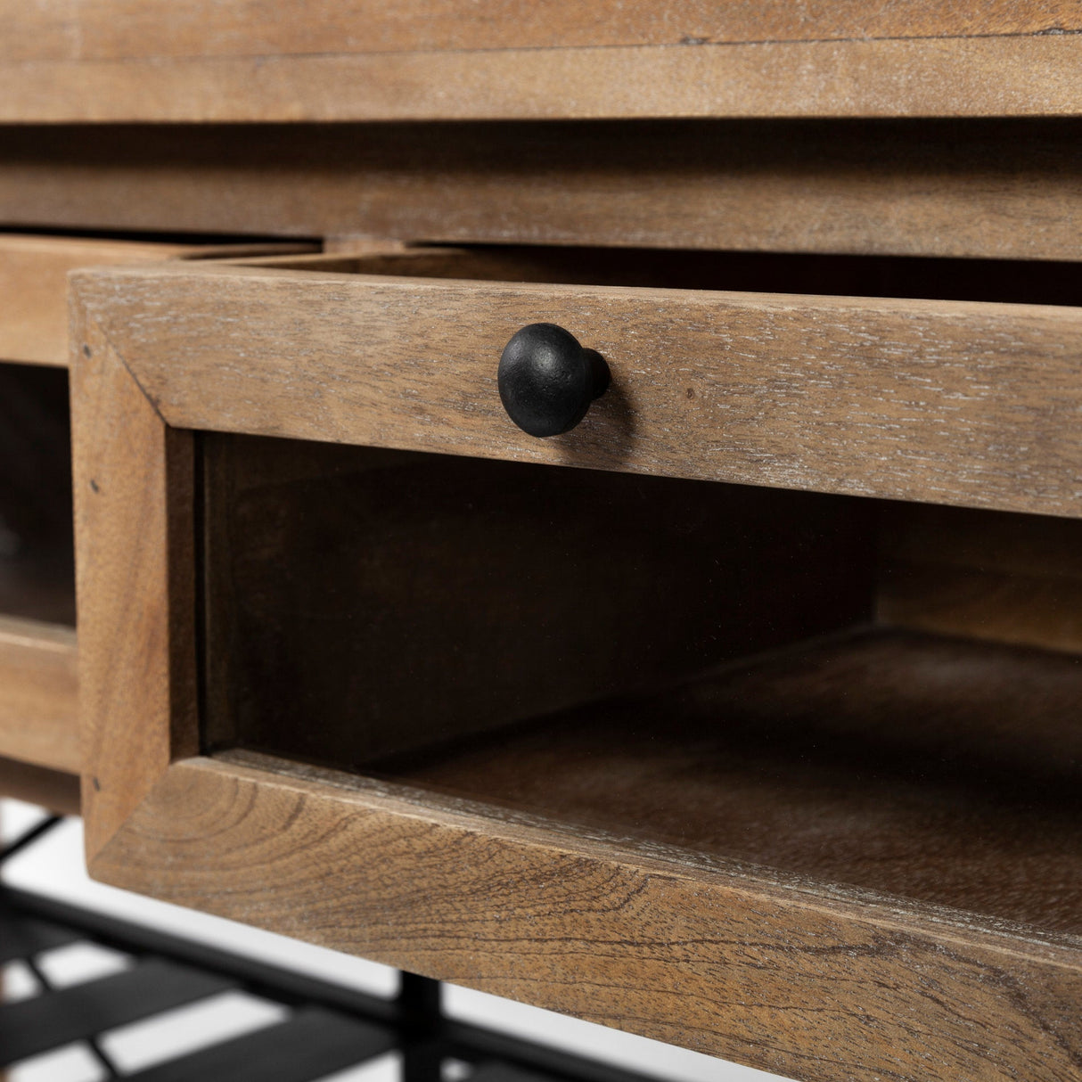Stuart I Brown Solid Wood Top Two-Tier Black Metal Rolling Kitchen Island by Mercana at Eve Furniture