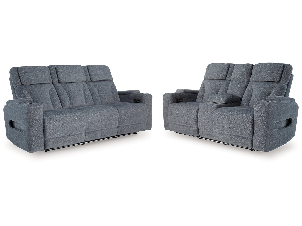 Studio Cave Steel Power Reclining Sofa and Loveseat by Ashley at Eve Furniture