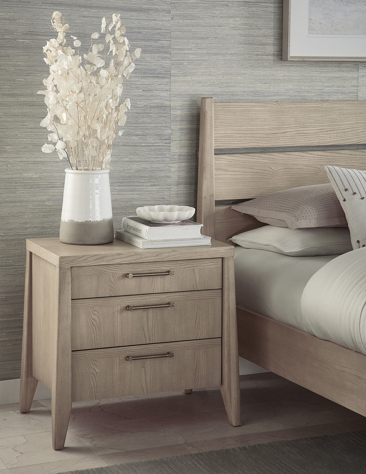Sumire Ginger Three Drawer Ash Wood Nightstand by Modus Furniture at Eve Furniture