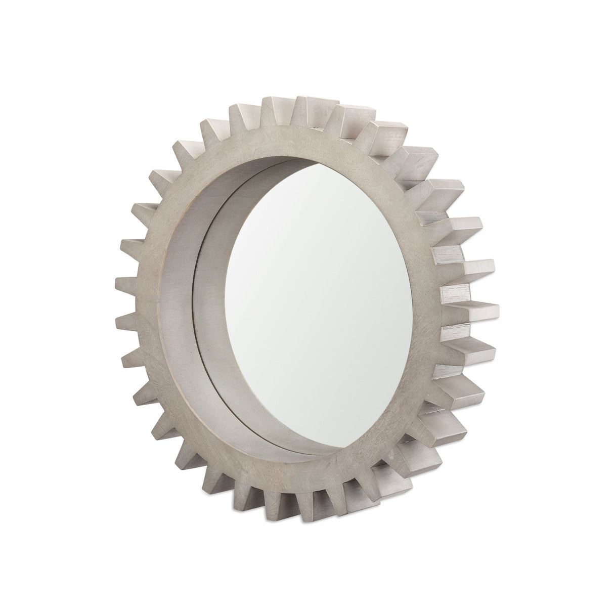 Sundance Cog Round Grey Wood Frame Mirror by Mercana at Eve Furniture