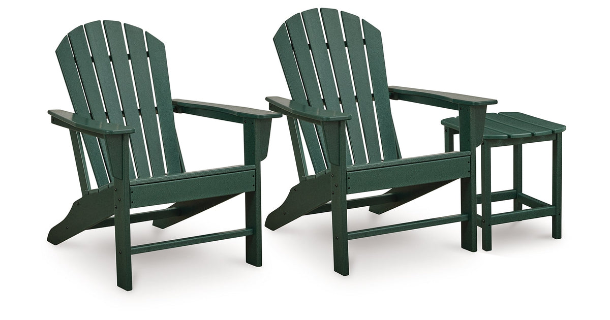 Sundown Shores 2 Adirondack Chairs with End table in Green by Ashley at Eve Furniture