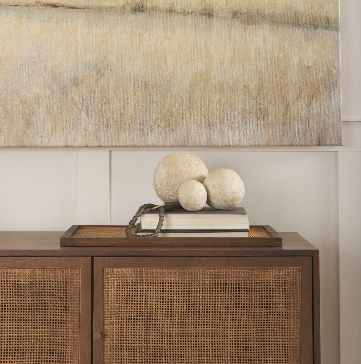 Sunita Set of 3 Beige Paper Mache Orbs by Mercana at Eve Furniture