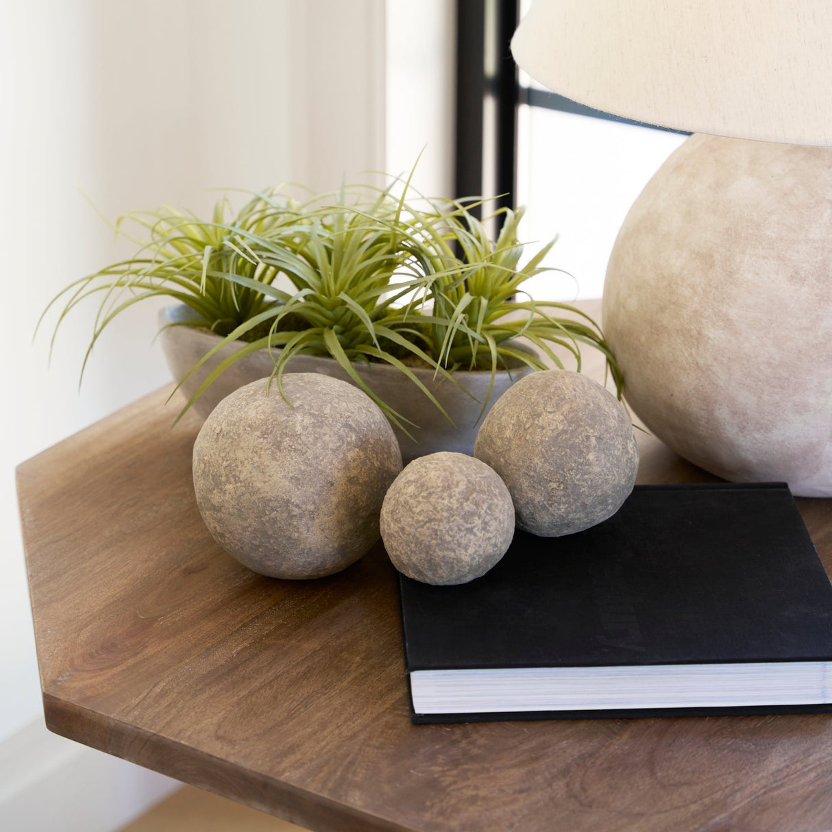 Sunita Set of 3 Gray Paper Mache Orbs by Mercana at Eve Furniture
