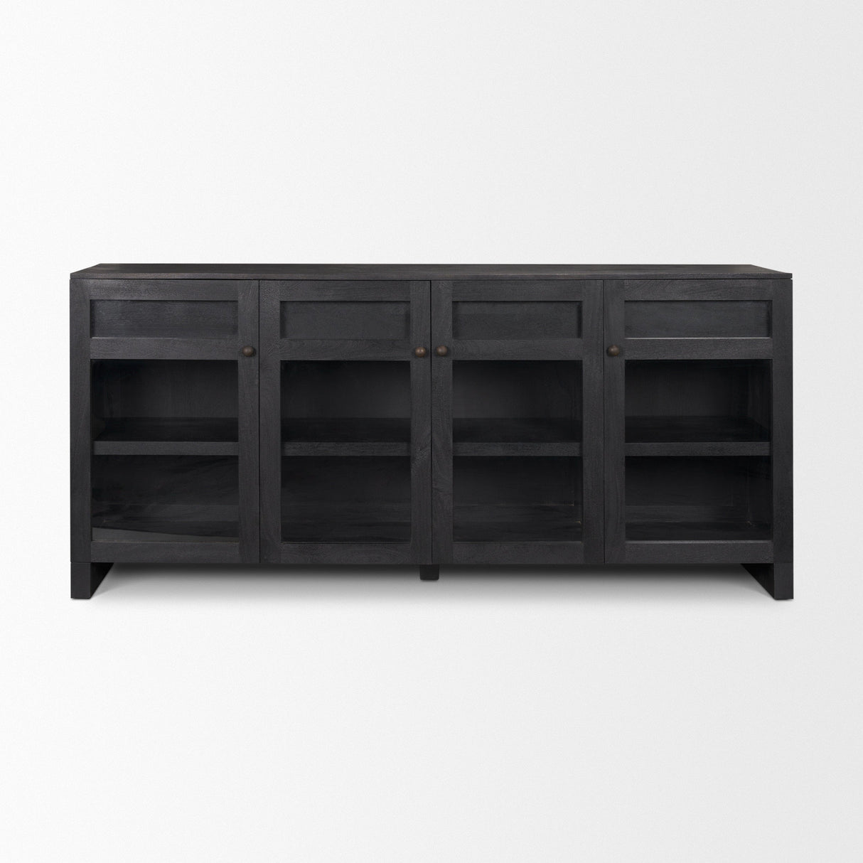 Suri Black Wood w/ Glass 4-Door Closed Sideboard by Mercana at Eve Furniture