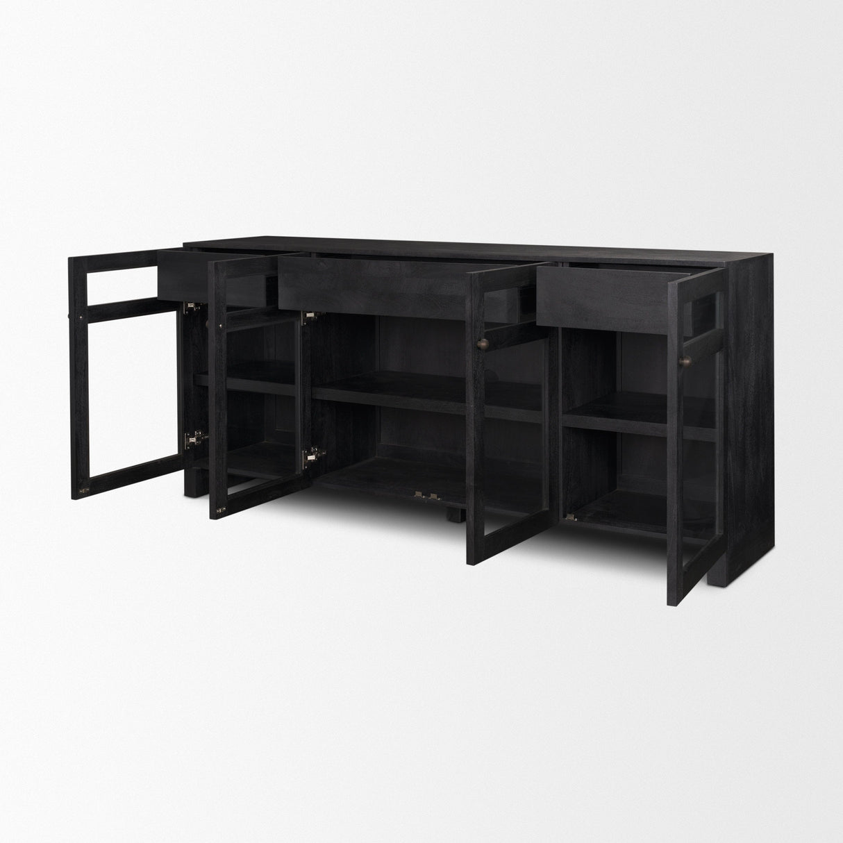 Suri Black Wood w/ Glass 4-Door Closed Sideboard by Mercana at Eve Furniture
