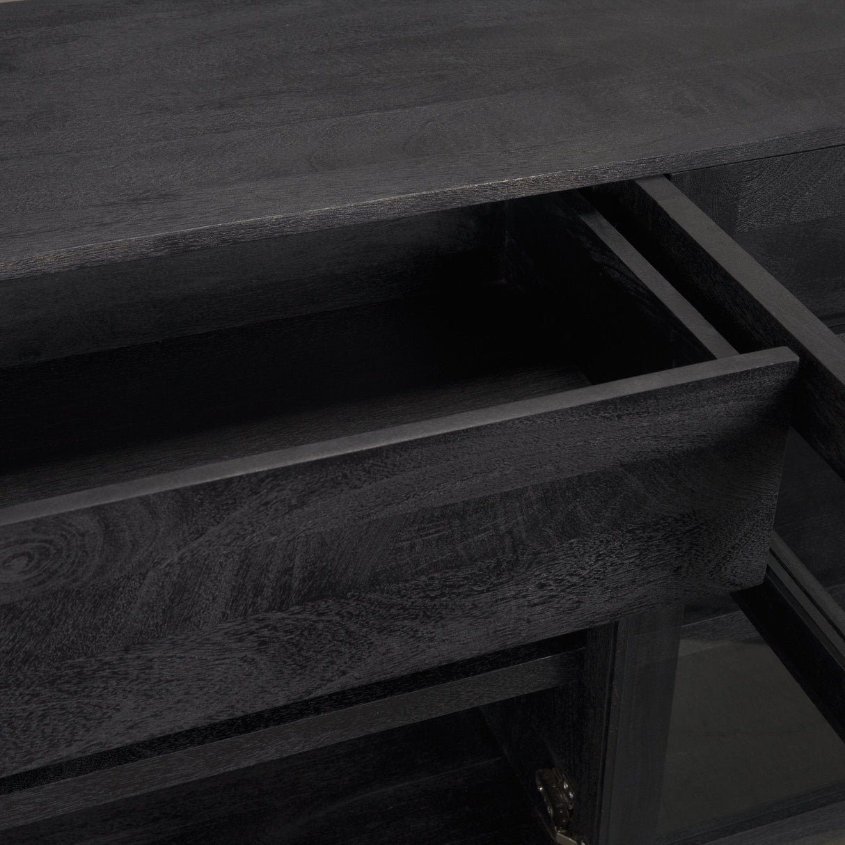 Suri Black Wood w/ Glass 4-Door Closed Sideboard by Mercana at Eve Furniture