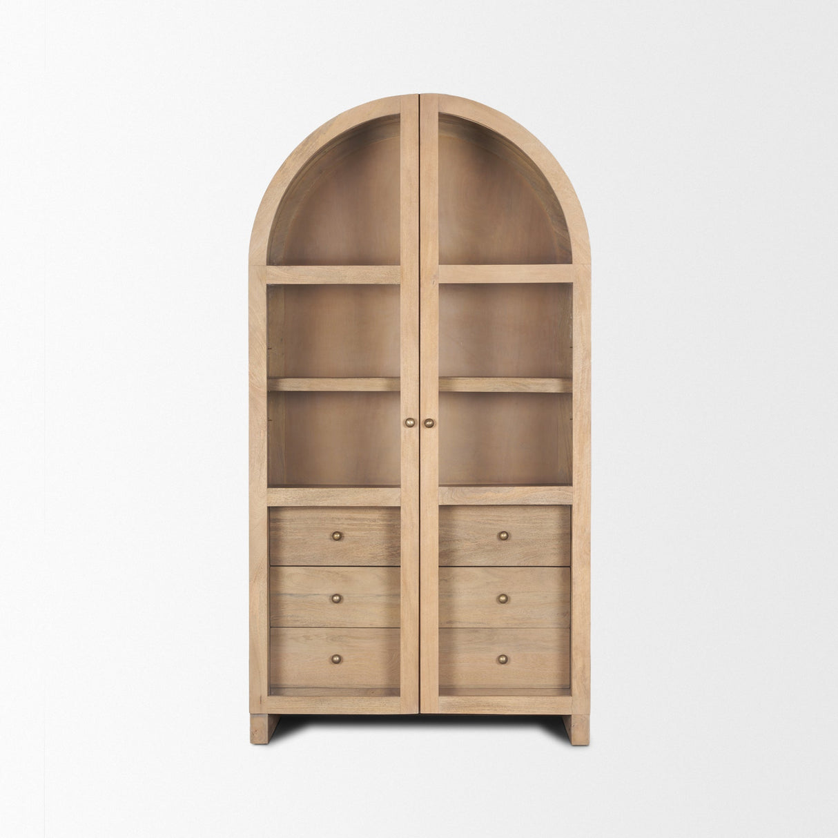 Suri Light Brown Wood W/Glass Doors Arched Curio Cabinet by Mercana at Eve Furniture