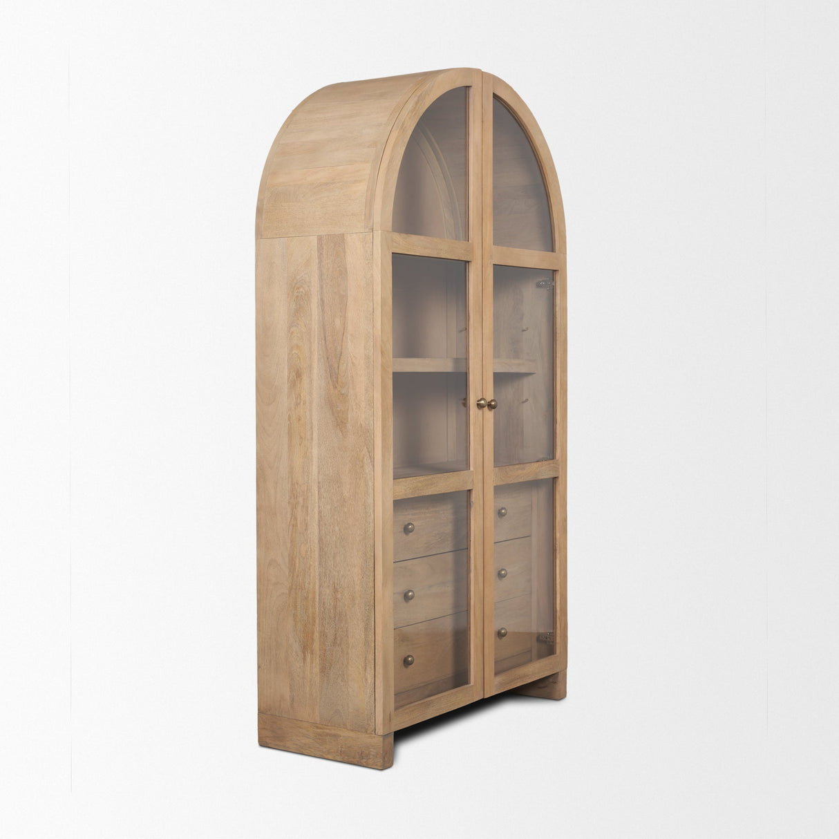 Suri Light Brown Wood W/Glass Doors Arched Curio Cabinet by Mercana at Eve Furniture