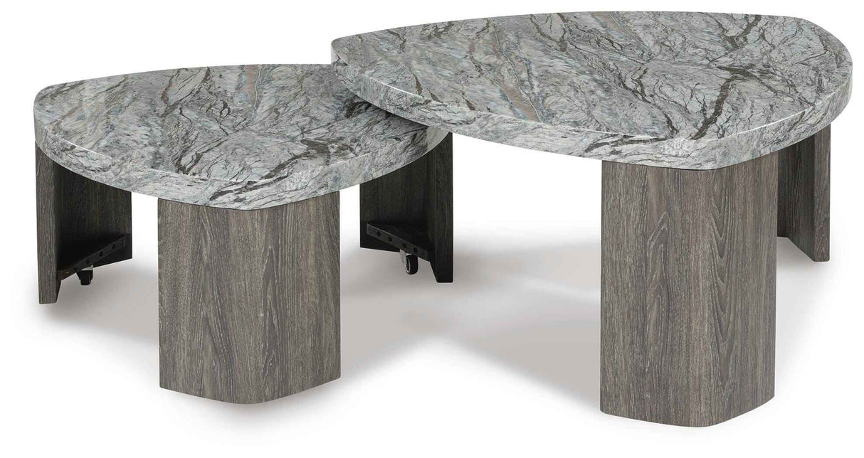 Surmour Gray/Brown Coffee Table and End Table by Ashley at Eve Furniture