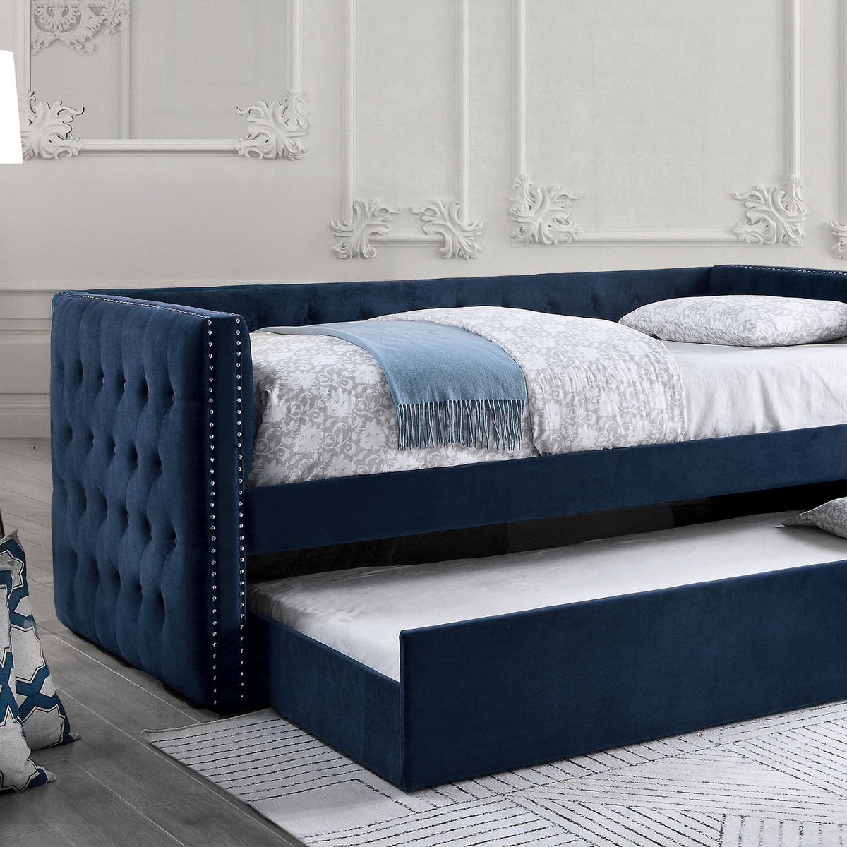 Susanna Navy Daybed with Trundle by Furniture of America at Eve Furniture