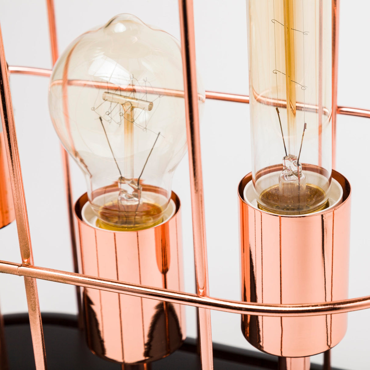 Sutton (19.3"H) Rose-Gold Metal Cylindrical Cage Three Bulb Table Lamp by Mercana at Eve Furniture