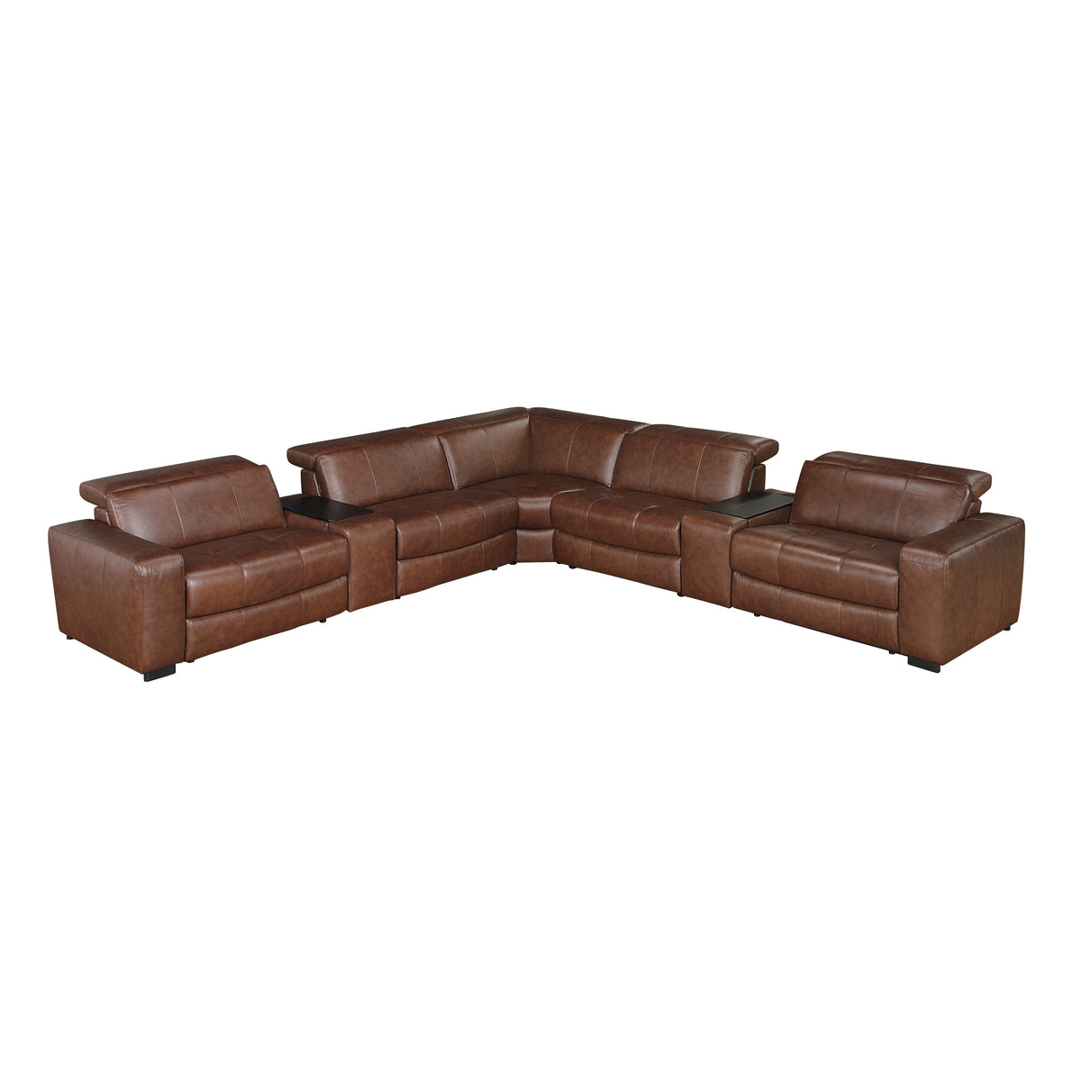 Sutton Brown 7-Piece Modular Power Reclining Sectional with Power Headrests and Charging Ports by Homelegance at Eve Furniture