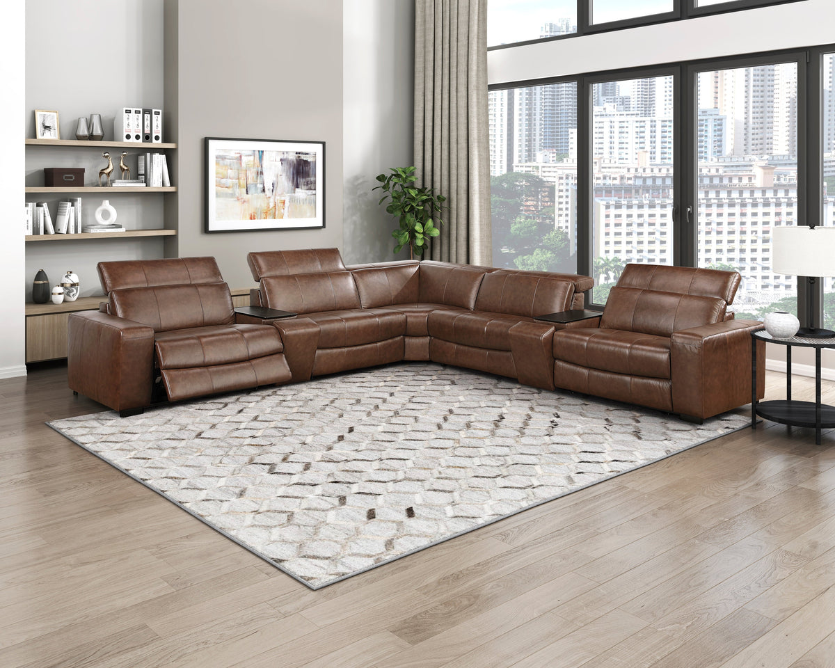 Sutton Brown 7-Piece Modular Power Reclining Sectional with Power Headrests and Charging Ports by Homelegance at Eve Furniture