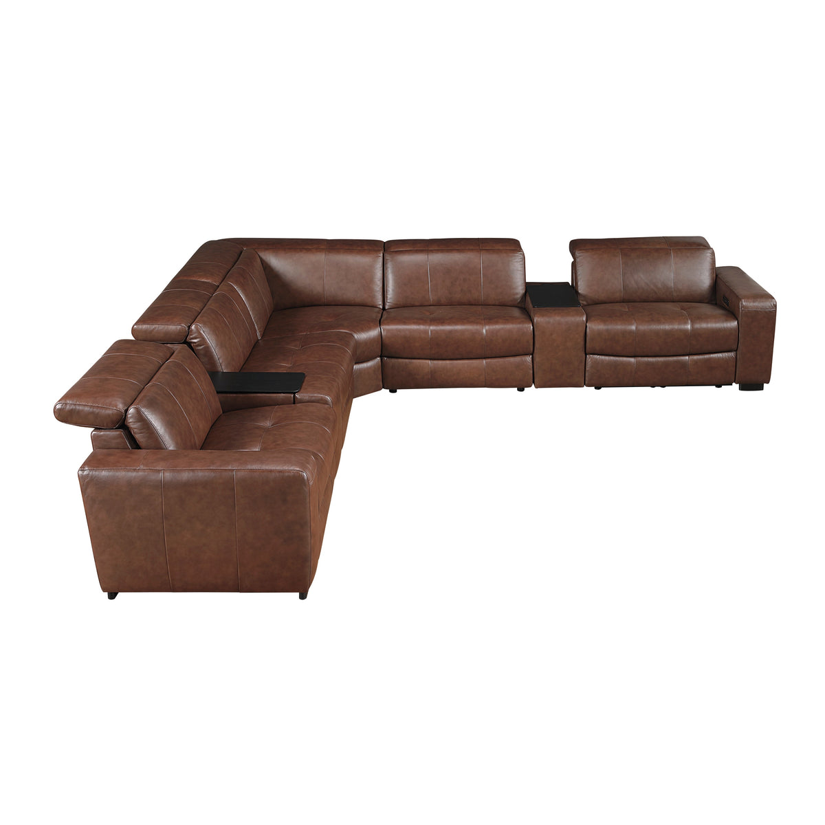 Sutton Brown 7-Piece Modular Power Reclining Sectional with Power Headrests and Charging Ports by Homelegance at Eve Furniture