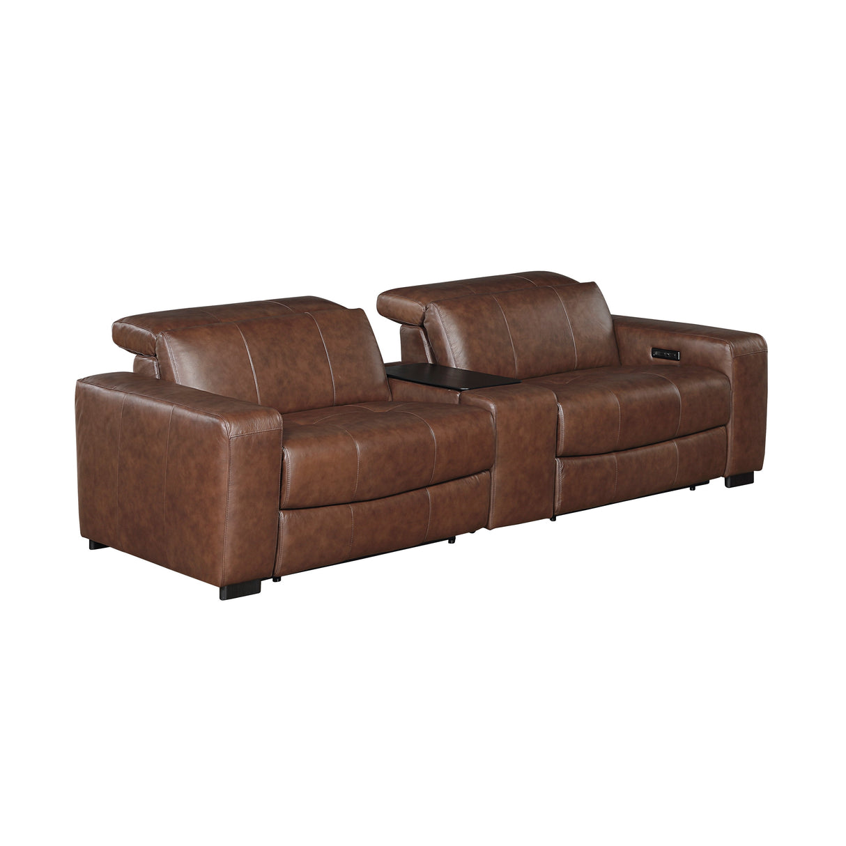 Sutton Brown Leather Power Double Reclining Loveseat with Center Console by Homelegance at Eve Furniture