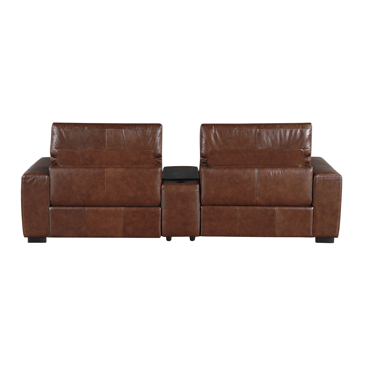 Sutton Brown Leather Power Double Reclining Loveseat with Center Console by Homelegance at Eve Furniture