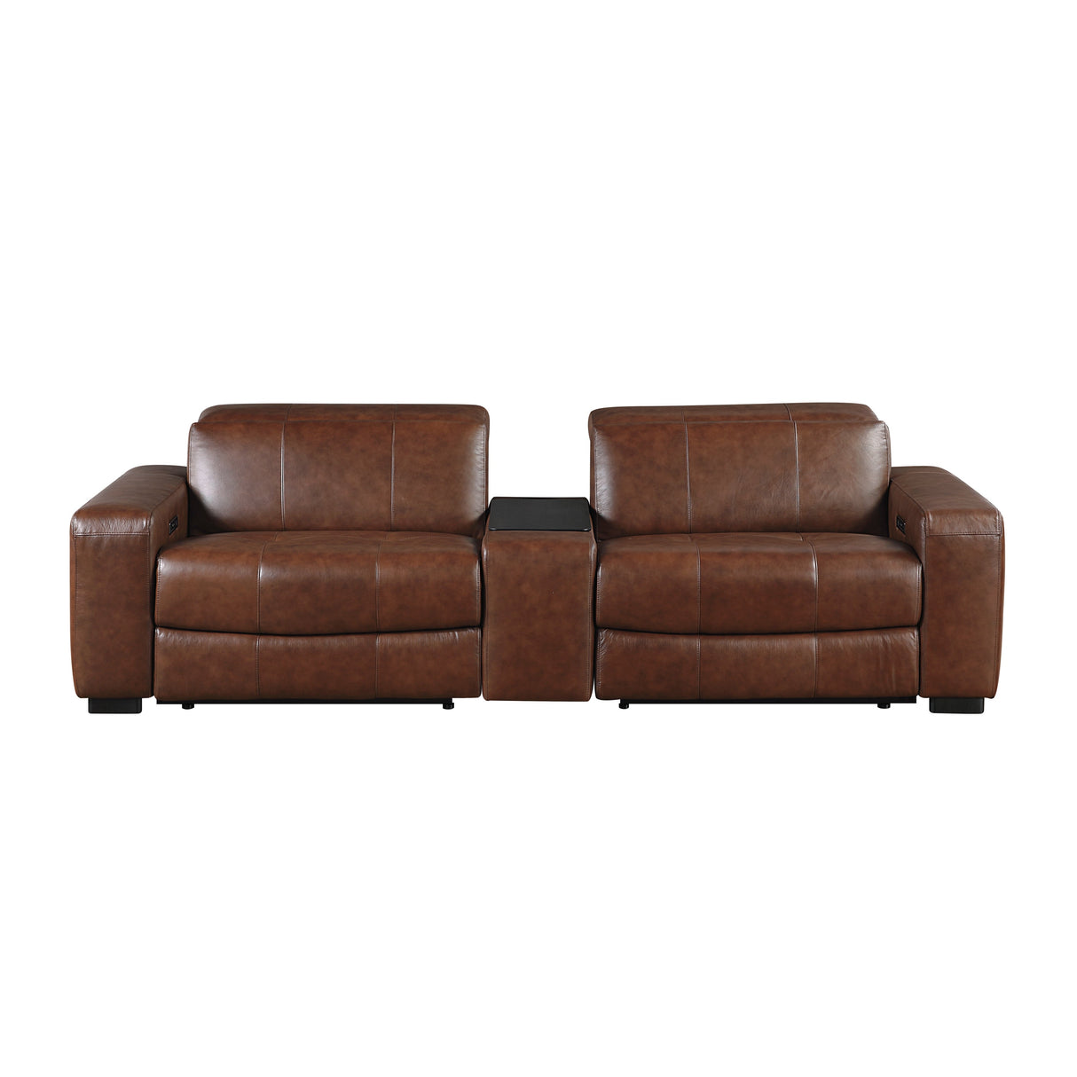 Sutton Brown Leather Power Double Reclining Loveseat with Center Console by Homelegance at Eve Furniture