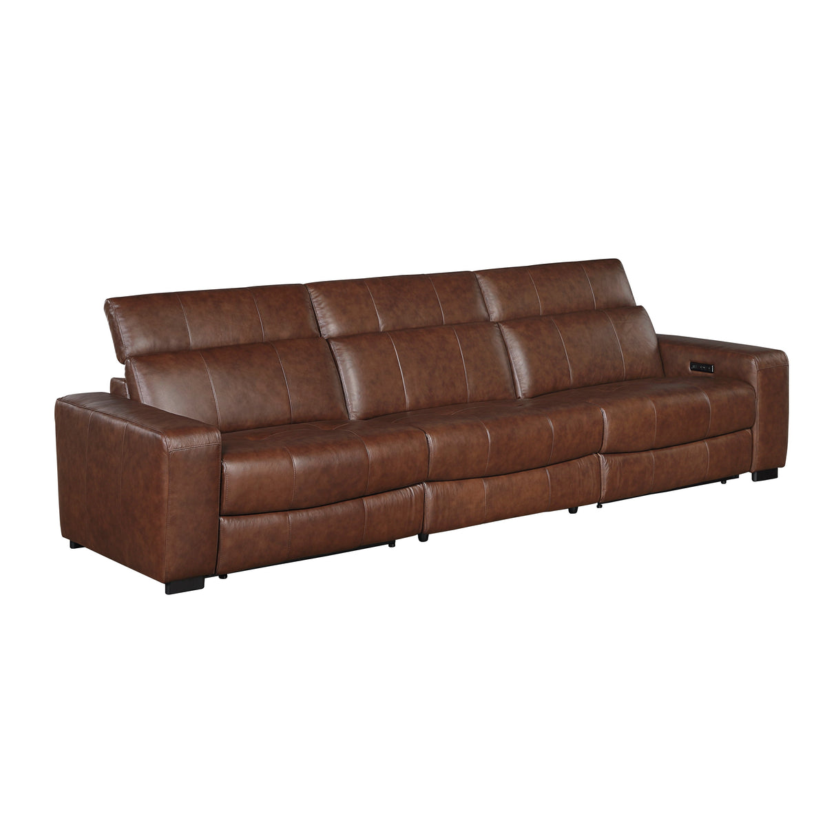 Sutton Brown Leather Power Double Reclining Sofa with Power Headrests and Charging Ports by Homelegance at Eve Furniture