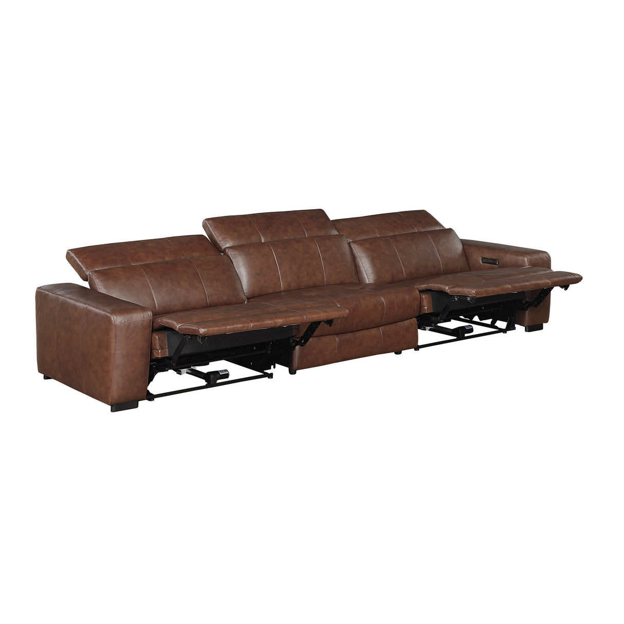 Sutton Brown Leather Power Double Reclining Sofa with Power Headrests and Charging Ports by Homelegance at Eve Furniture