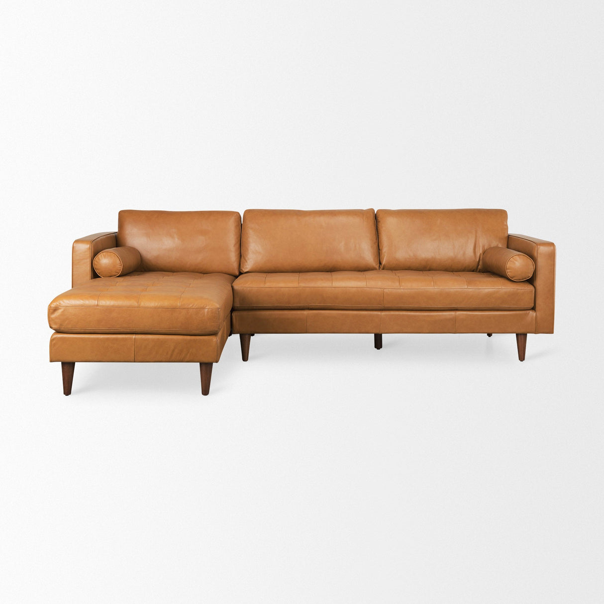 Svend 111.4L x 68.0W x 33.9H Tan Leather Left Chaise Sectional Sofa by Mercana at Eve Furniture